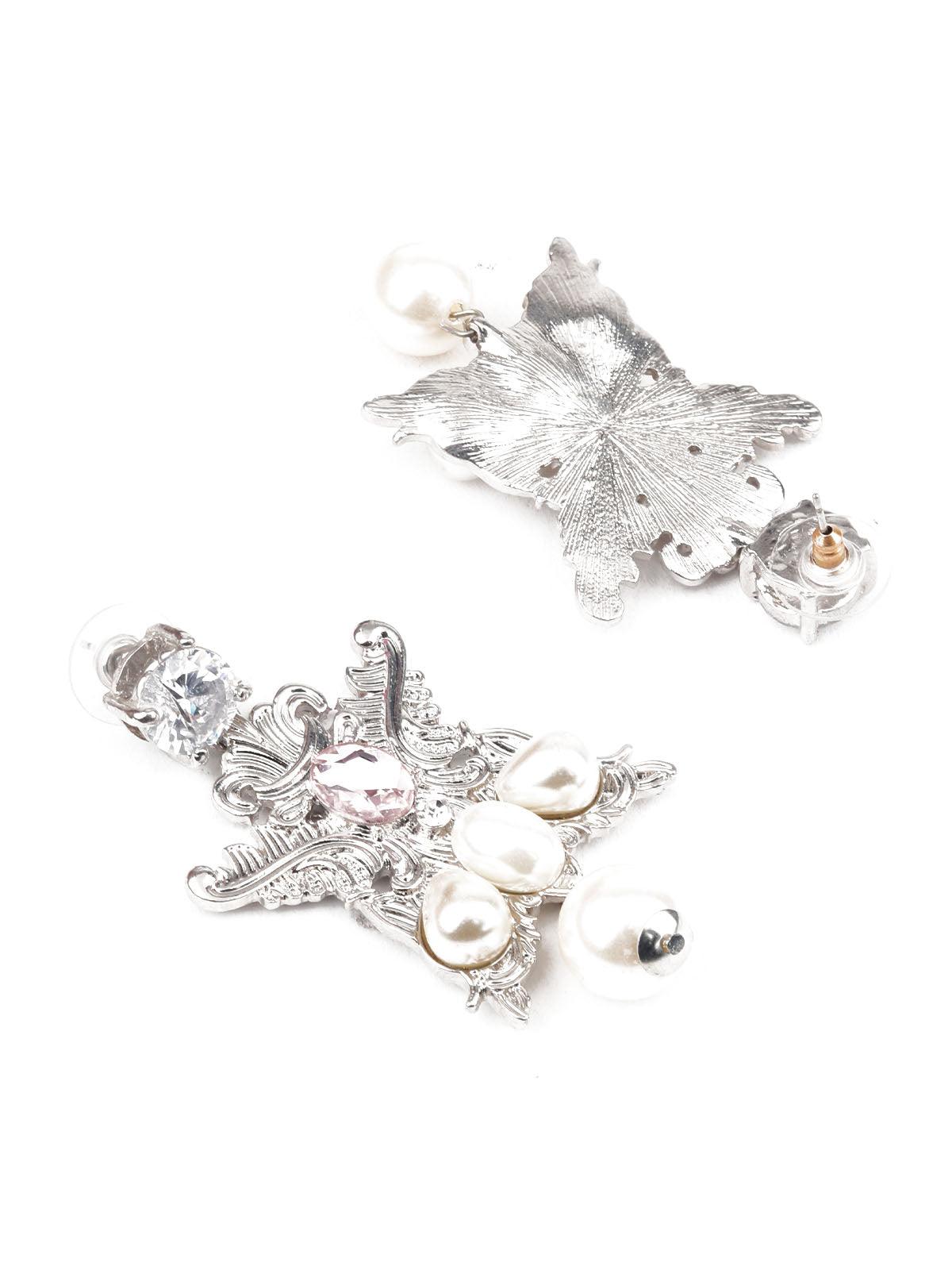 STYLISH WHITE DANGLE EARRINGS - Rajwada