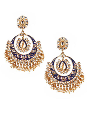TRADITIONAL BLUE AND WHITE CHANDBALI EARRINGS - Rajwada