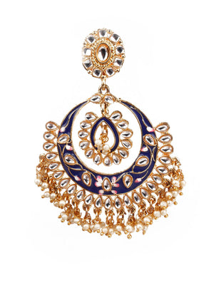 TRADITIONAL BLUE AND WHITE CHANDBALI EARRINGS - Rajwada