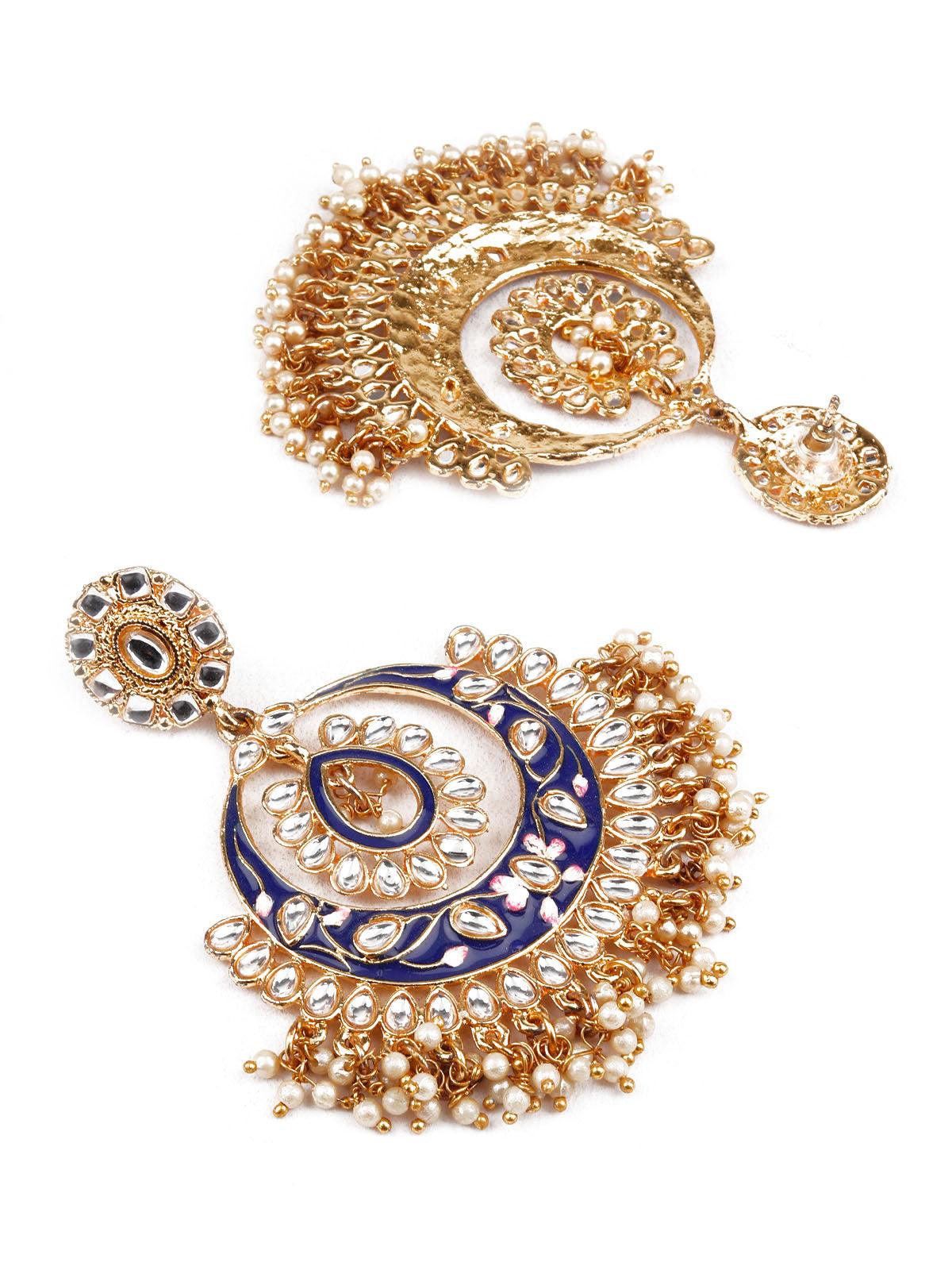 TRADITIONAL BLUE AND WHITE CHANDBALI EARRINGS - Rajwada