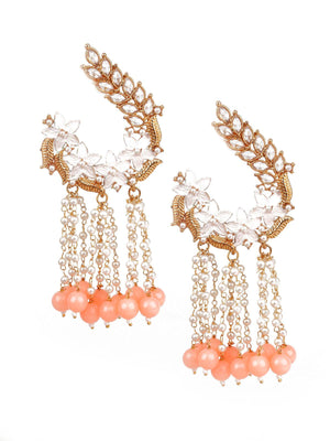 TRADITIONAL PEACH AND GOLD DANGLE EARRINGS - Rajwada