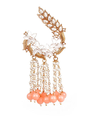 TRADITIONAL PEACH AND GOLD DANGLE EARRINGS - Rajwada