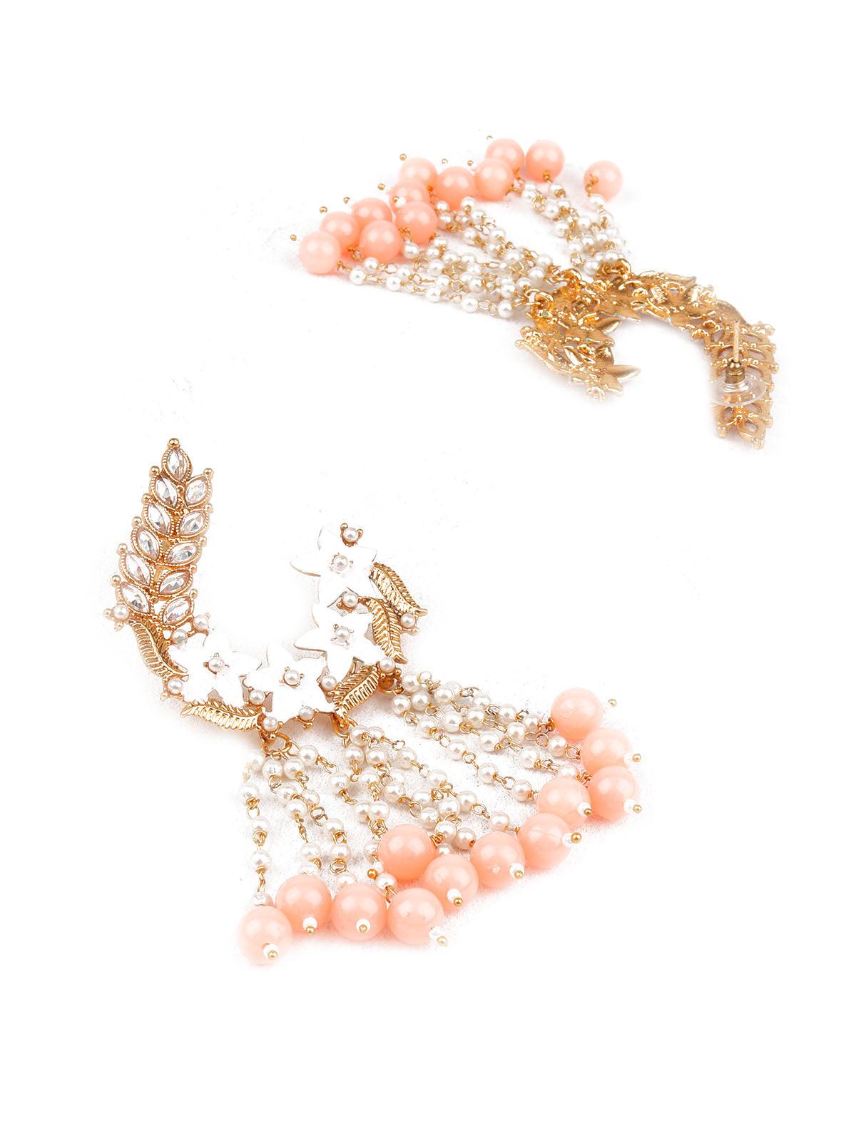 TRADITIONAL PEACH AND GOLD DANGLE EARRINGS - Rajwada