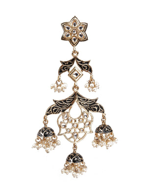 TRADITIONAL GOLD AND BLUE DANGLER EARRINGS - Rajwada
