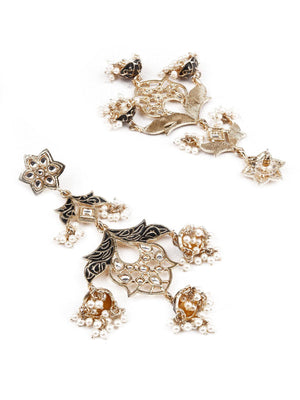 TRADITIONAL GOLD AND BLUE DANGLER EARRINGS - Rajwada