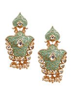 TRADITIONAL GREEN AND GOLD DANGLE EARRINGS - Rajwada
