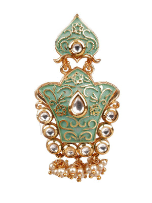 TRADITIONAL GREEN AND GOLD DANGLE EARRINGS - Rajwada