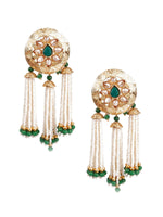 TRADITIONAL GREEN AND GOLD DANGLE EARRINGS - Rajwada