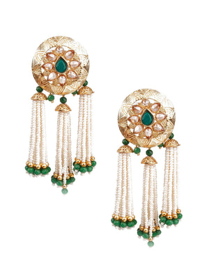 TRADITIONAL GREEN AND GOLD DANGLE EARRINGS - Rajwada