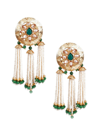 TRADITIONAL GREEN AND GOLD DANGLE EARRINGS - Rajwada
