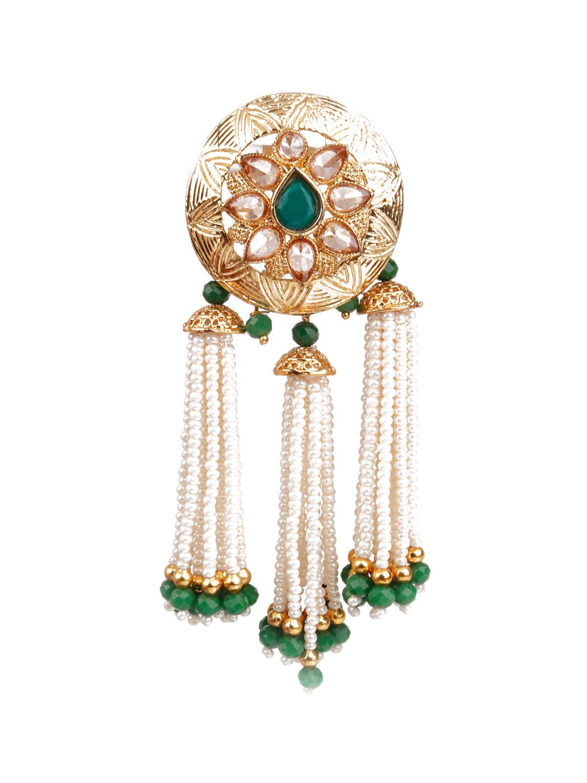 TRADITIONAL GREEN AND GOLD DANGLE EARRINGS - Rajwada