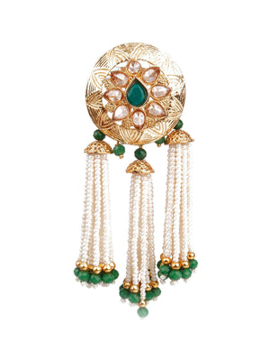 TRADITIONAL GREEN AND GOLD DANGLE EARRINGS - Rajwada