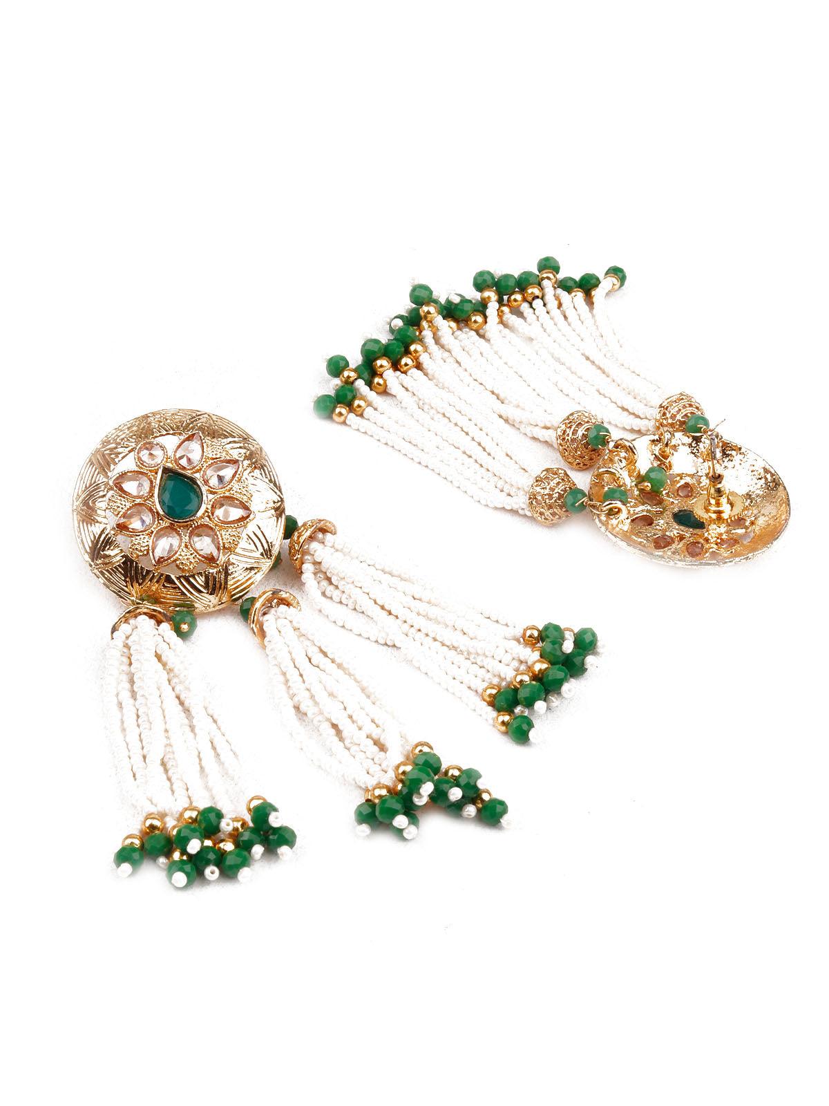 TRADITIONAL GREEN AND GOLD DANGLE EARRINGS - Rajwada