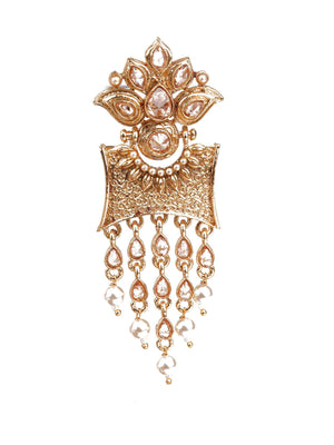 TRADITIONAL GOLD AND WHITE DANGLE EARRINGS - Rajwada