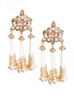 TRADITIONAL GOLD AND WHITE CHANDELIER EARRINGS - Rajwada