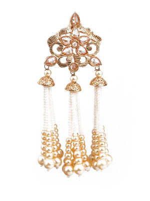TRADITIONAL GOLD AND WHITE CHANDELIER EARRINGS - Rajwada