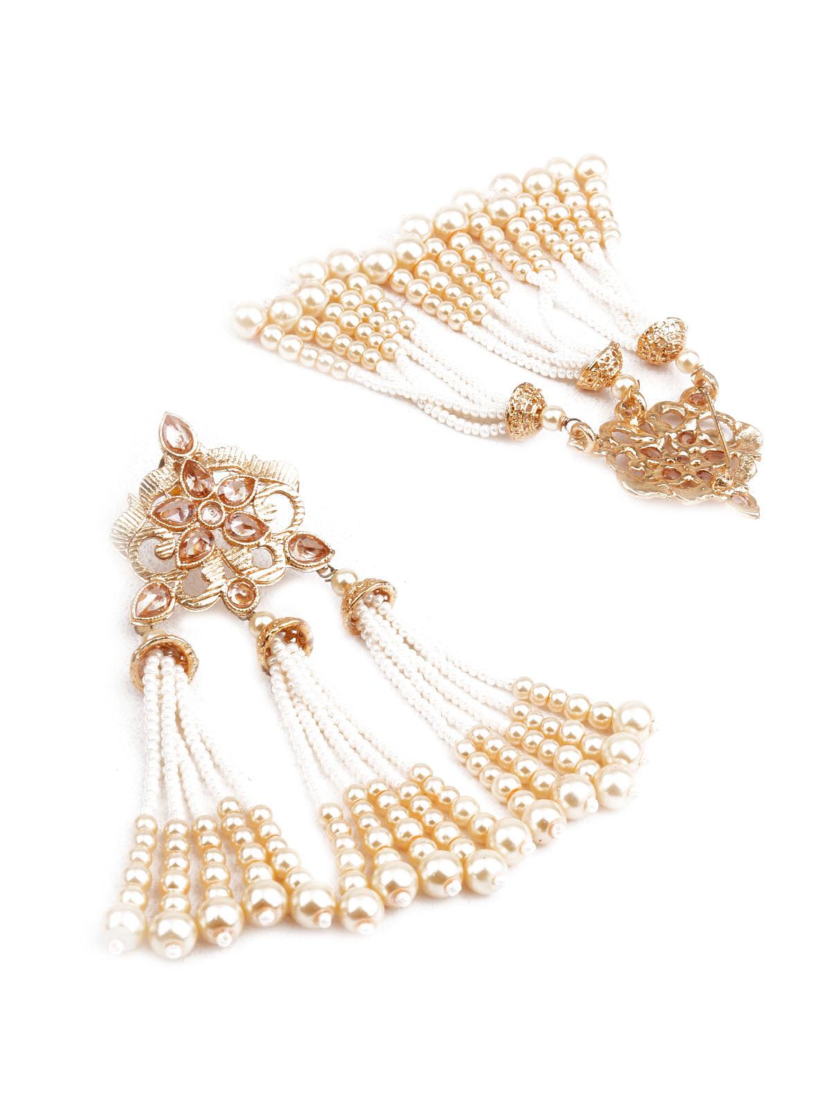 TRADITIONAL GOLD AND WHITE CHANDELIER EARRINGS - Rajwada