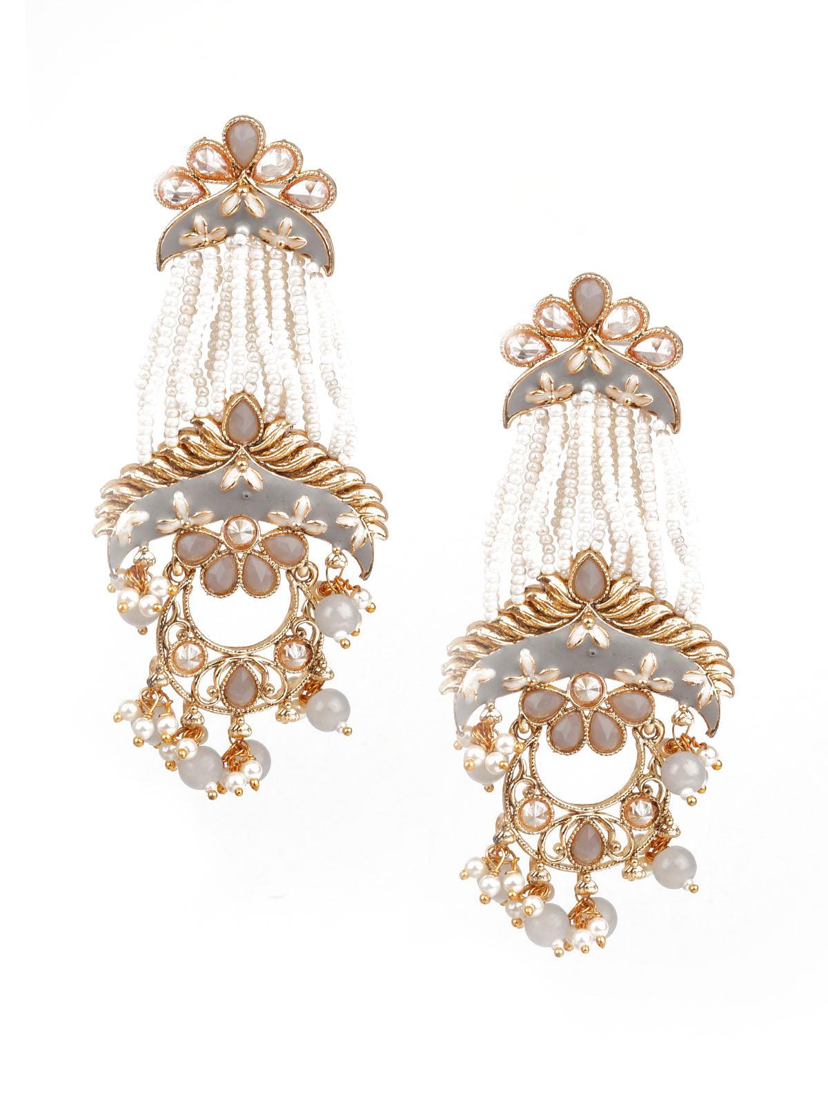 TRENDY WHITE AND GREY DANGLE EARRINGS - Rajwada