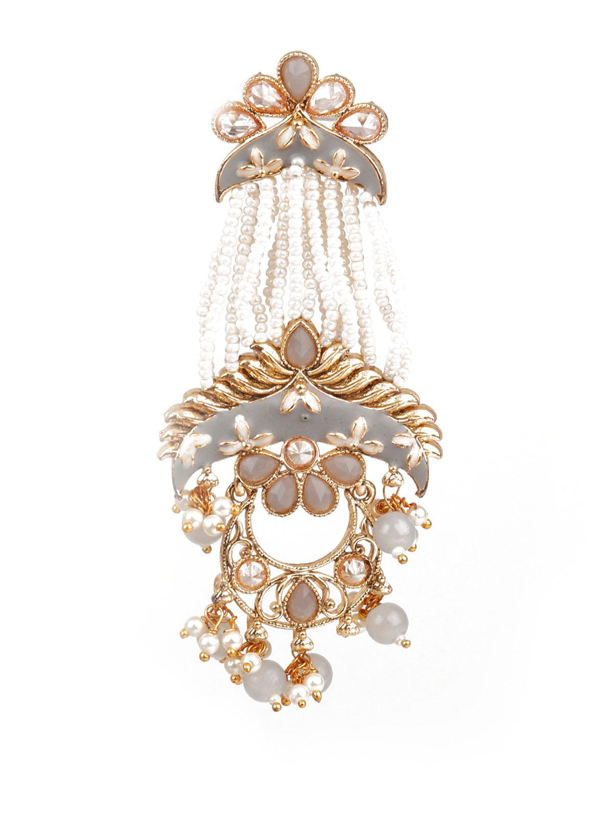 TRENDY WHITE AND GREY DANGLE EARRINGS - Rajwada