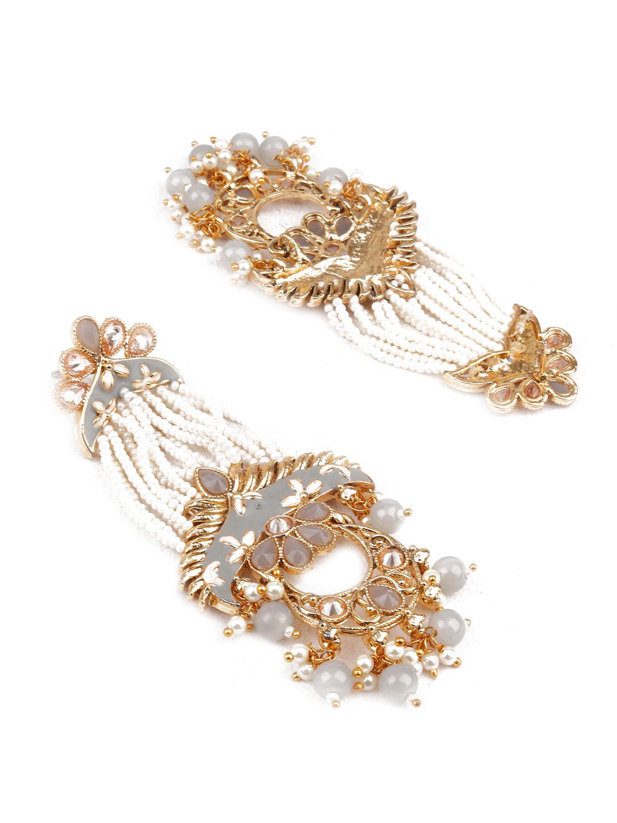 TRENDY WHITE AND GREY DANGLE EARRINGS - Rajwada