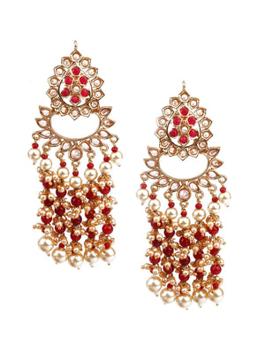 TRADITIONAL RED AND GOLD DANGLE EARRINGS - Rajwada