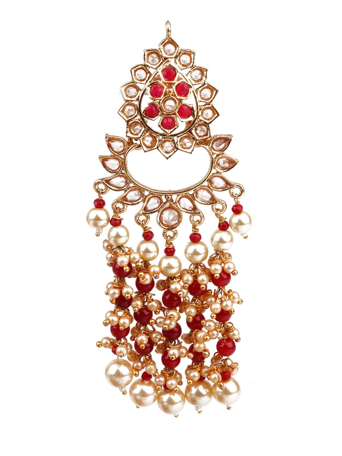 TRADITIONAL RED AND GOLD DANGLE EARRINGS - Rajwada