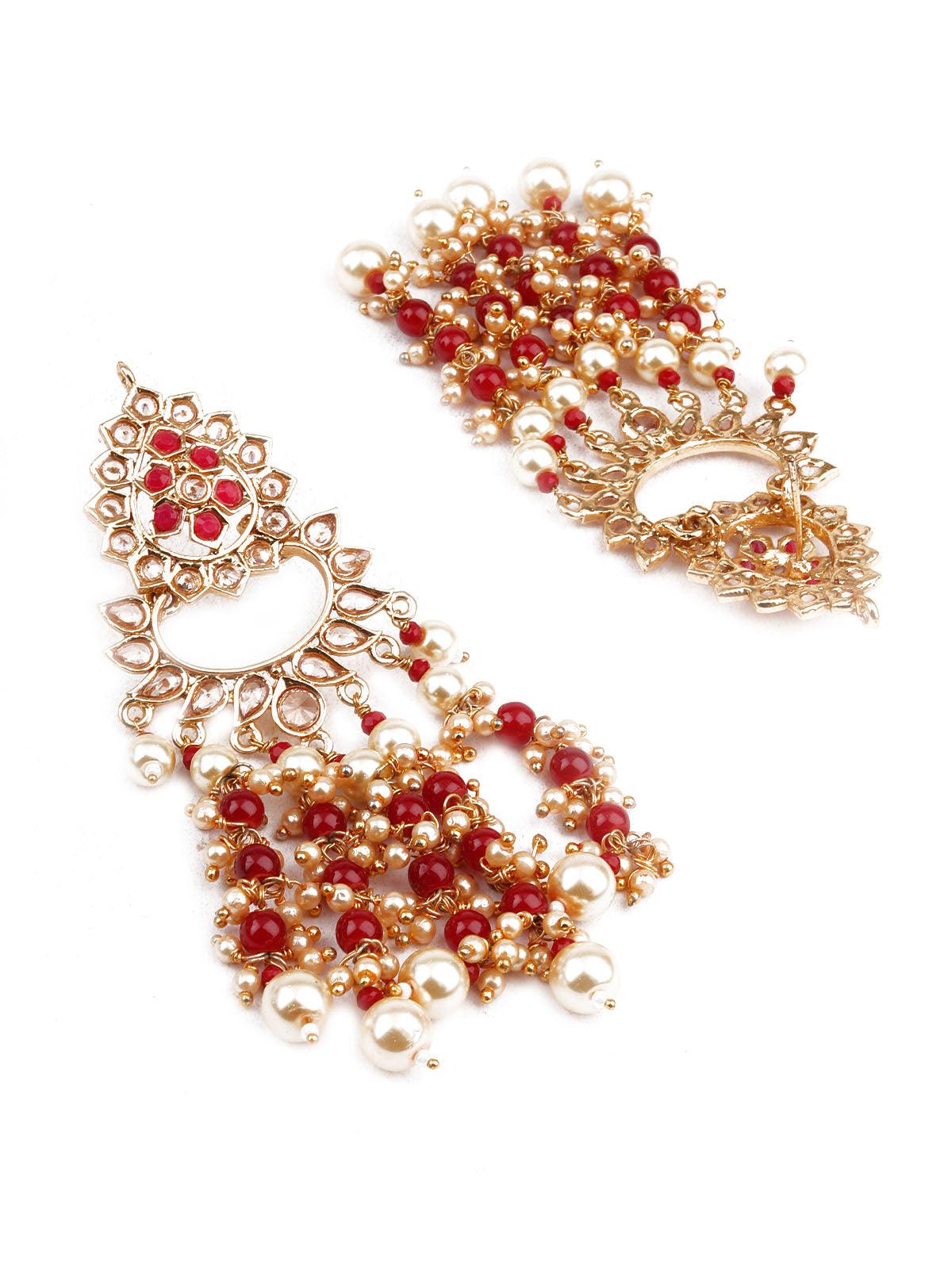 TRADITIONAL RED AND GOLD DANGLE EARRINGS - Rajwada