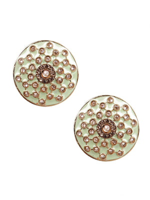 TRADITIONAL GREEN AND GOLD STUD EARRINGS - Rajwada