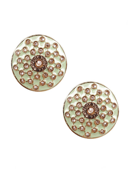TRADITIONAL GREEN AND GOLD STUD EARRINGS - Rajwada