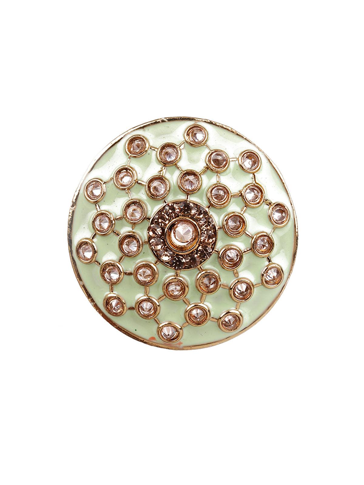 TRADITIONAL GREEN AND GOLD STUD EARRINGS - Rajwada