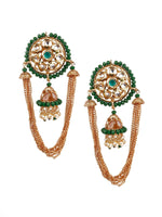 TRADITIONAL GREEN AND GOLD DANGLE EARRINGS - Rajwada