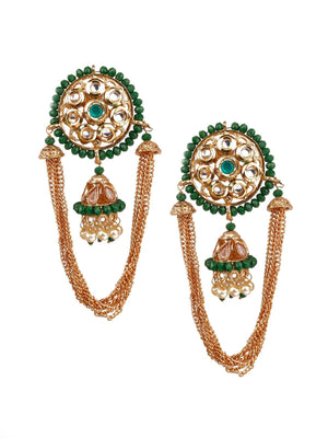 TRADITIONAL GREEN AND GOLD DANGLE EARRINGS - Rajwada