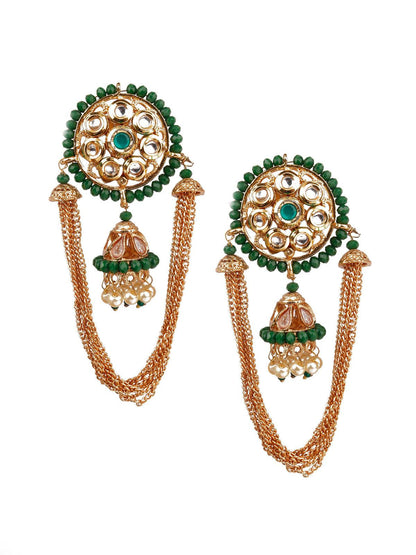 TRADITIONAL GREEN AND GOLD DANGLE EARRINGS - Rajwada