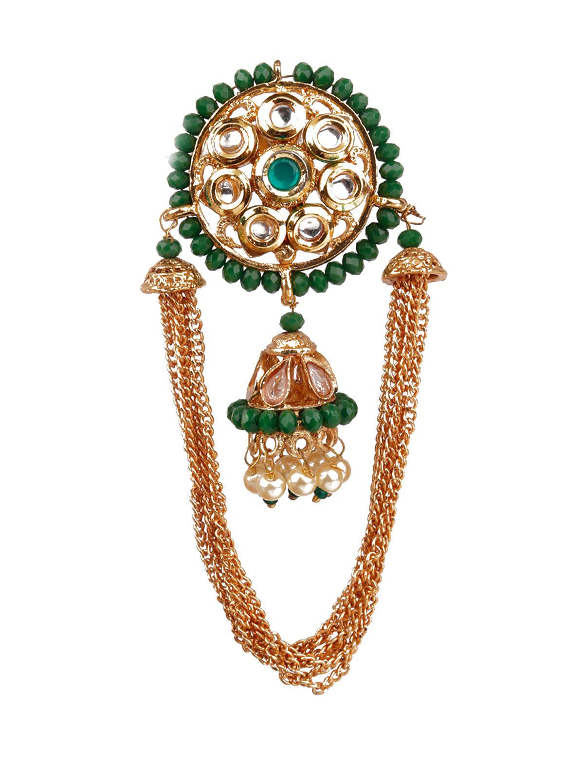 TRADITIONAL GREEN AND GOLD DANGLE EARRINGS - Rajwada