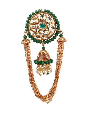 TRADITIONAL GREEN AND GOLD DANGLE EARRINGS - Rajwada