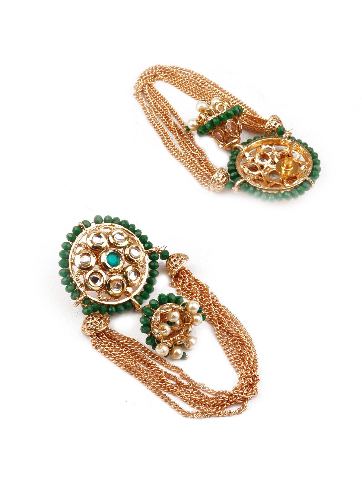 TRADITIONAL GREEN AND GOLD DANGLE EARRINGS - Rajwada