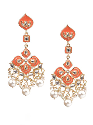 ORNATE PEACH AND GOLD DANGLER EARRINGS - Rajwada