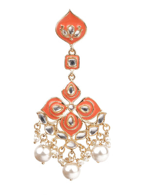 ORNATE PEACH AND GOLD DANGLER EARRINGS - Rajwada