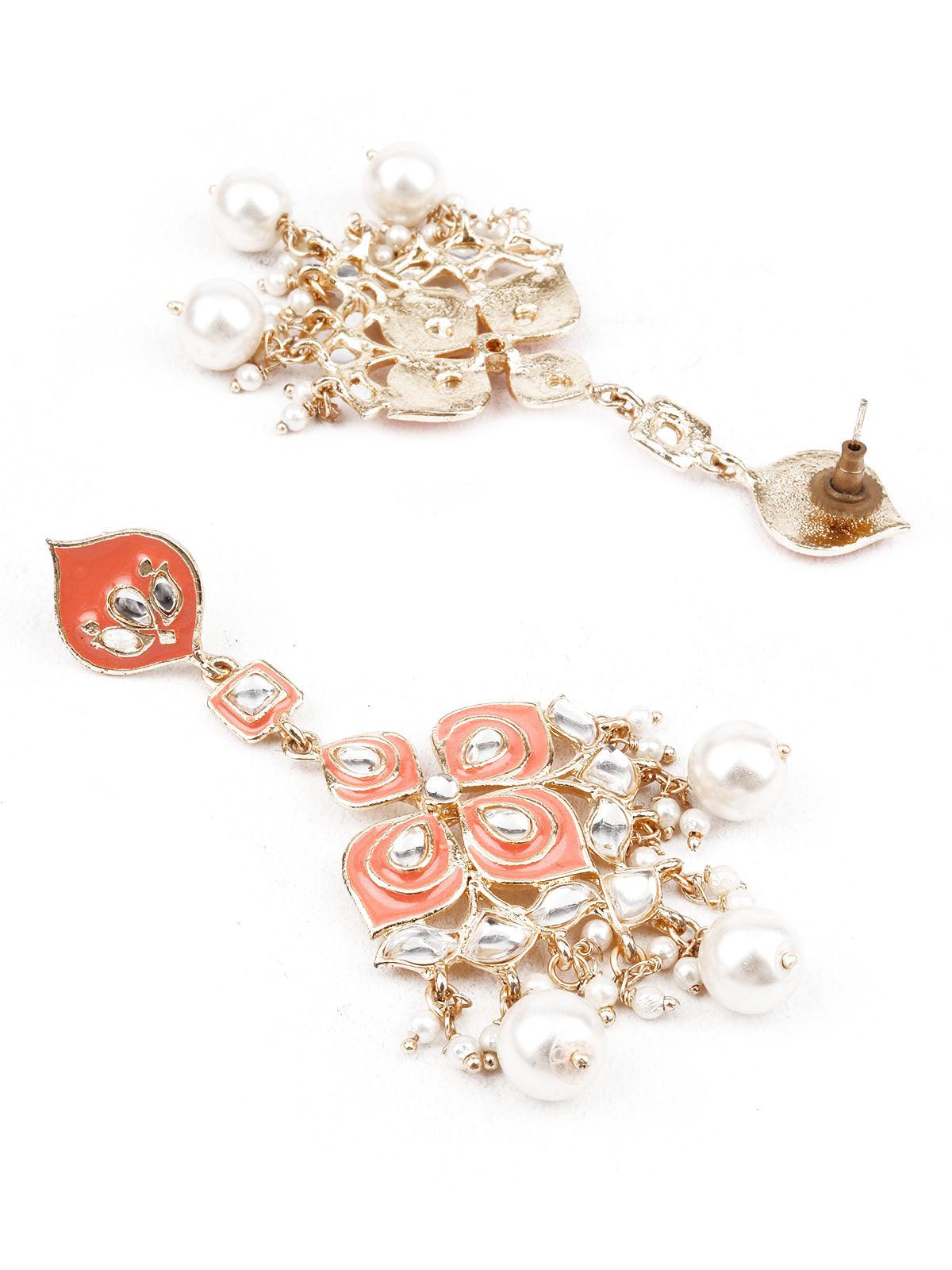ORNATE PEACH AND GOLD DANGLER EARRINGS - Rajwada