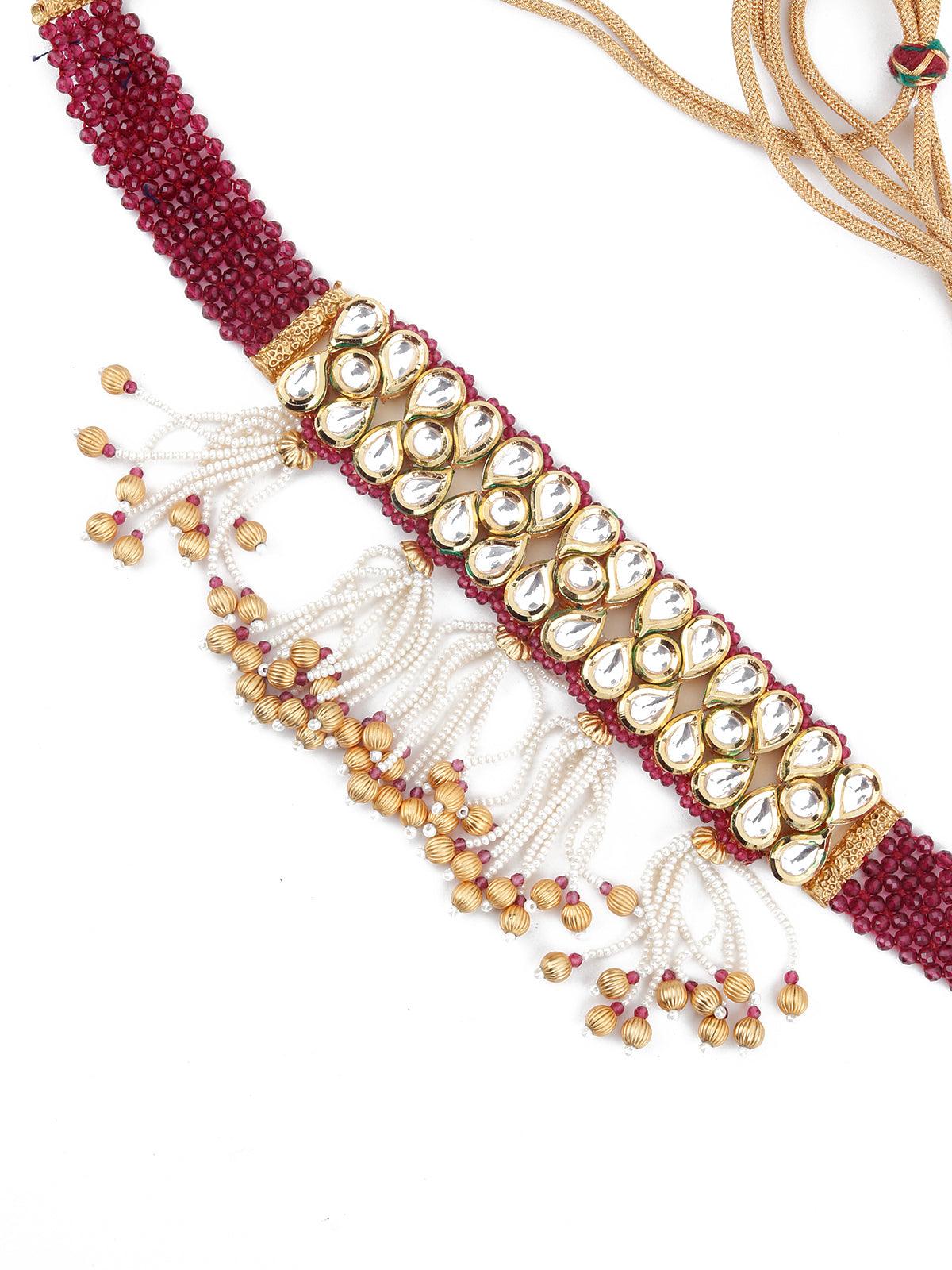 Clustered Gold Tone Kundan Choker Set - Rajwada