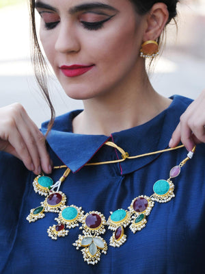 Coloured Rhinestone Necklace - Rajwada