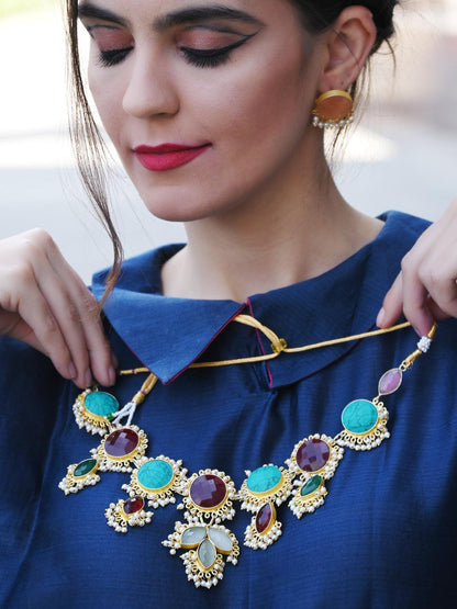 Coloured Rhinestone Necklace - Rajwada