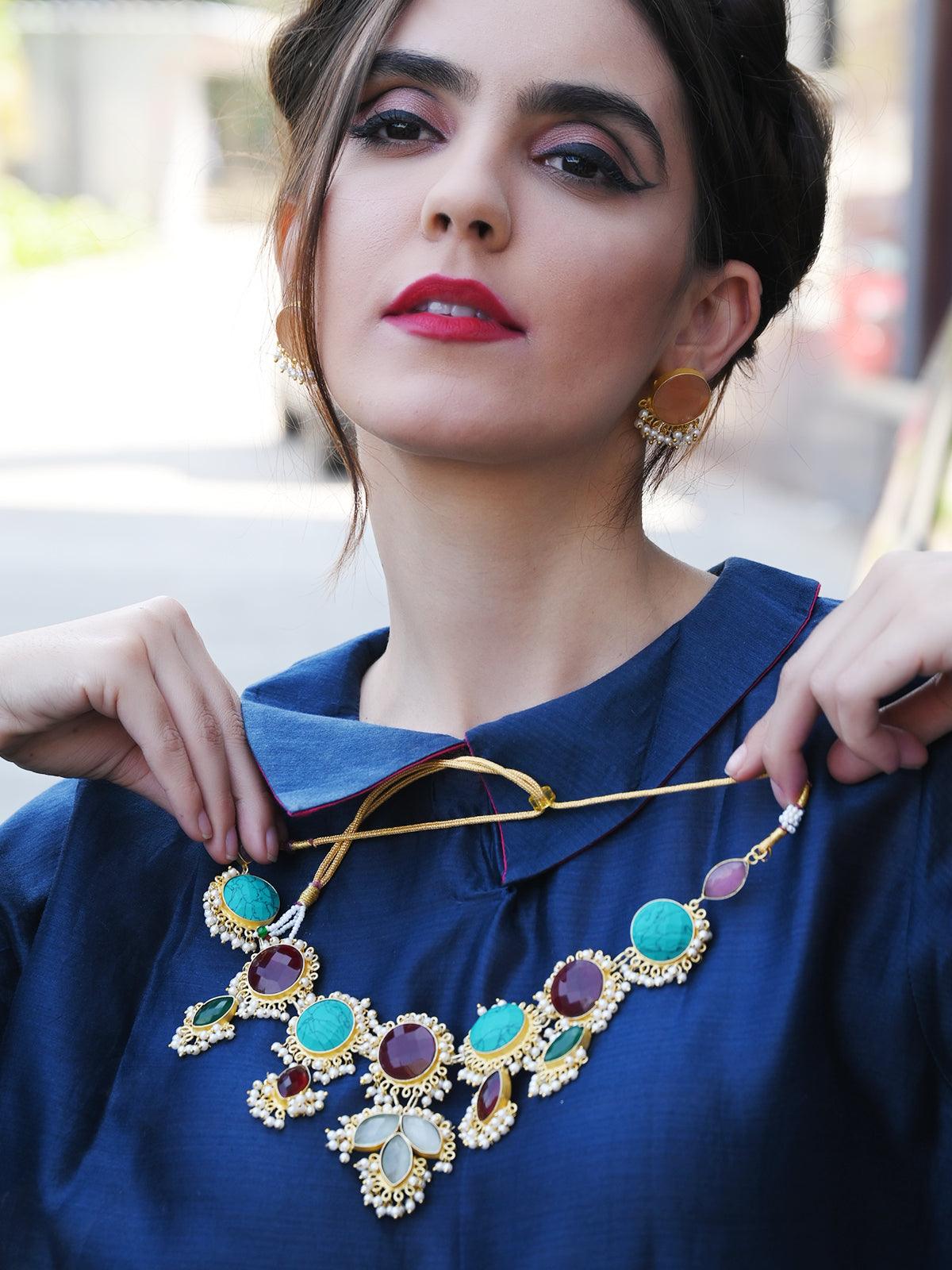 Coloured Rhinestone Necklace - Rajwada