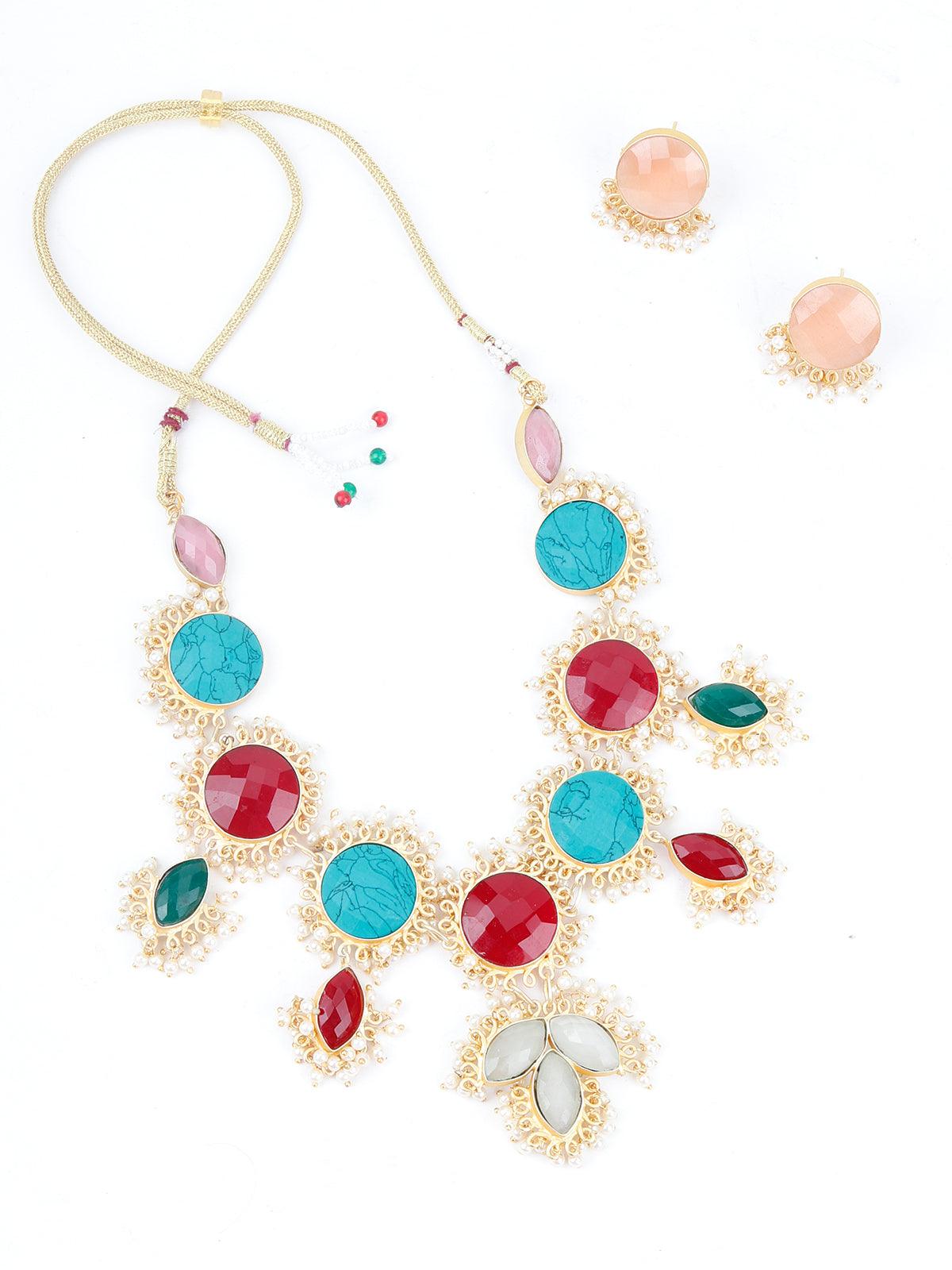 Coloured Rhinestone Necklace - Rajwada