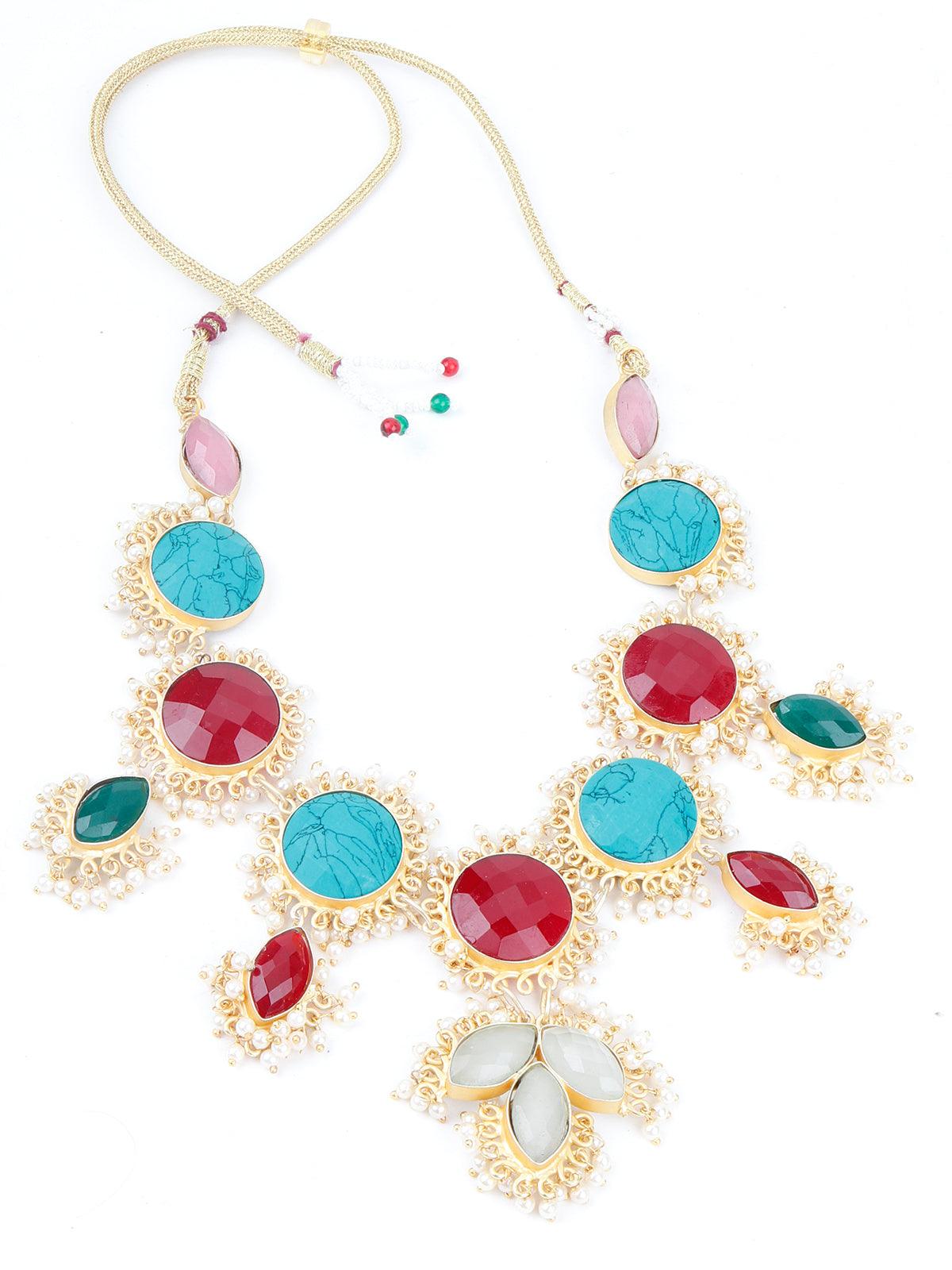 Coloured Rhinestone Necklace - Rajwada