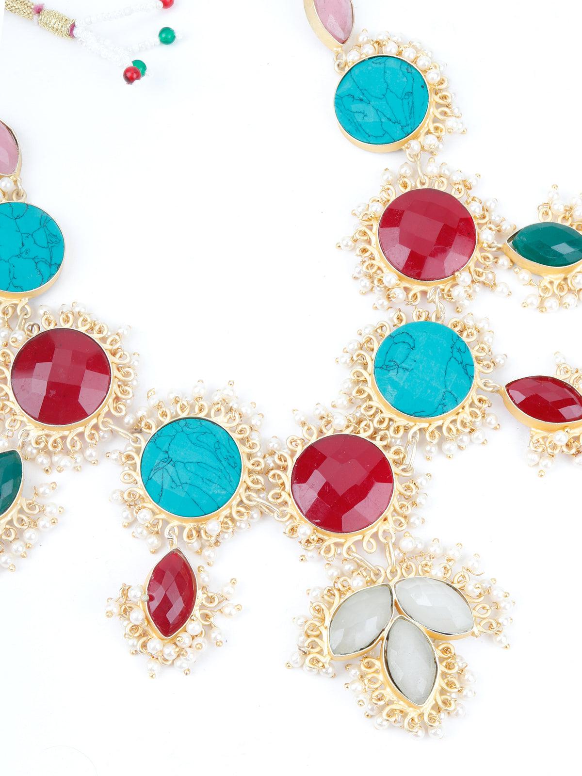 Coloured Rhinestone Necklace - Rajwada