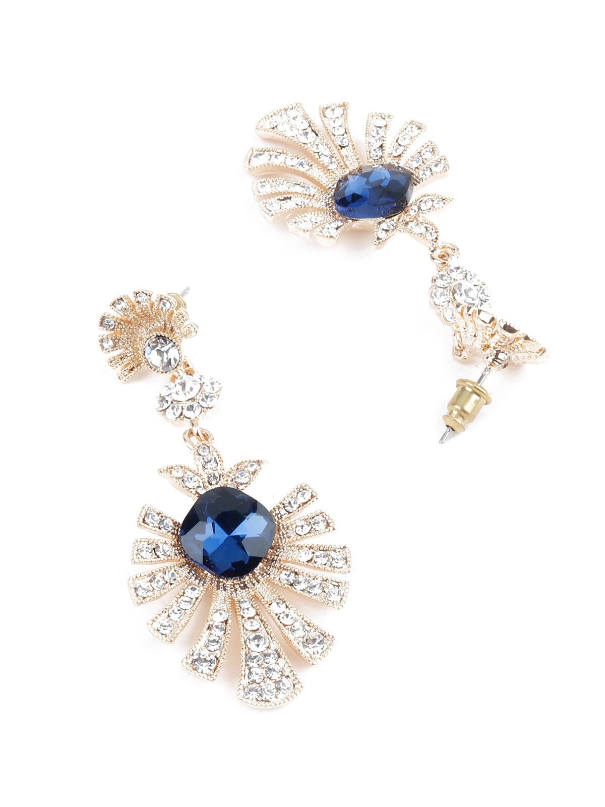 Contemporary Gold And Silver Dangling Earrings - Rajwada