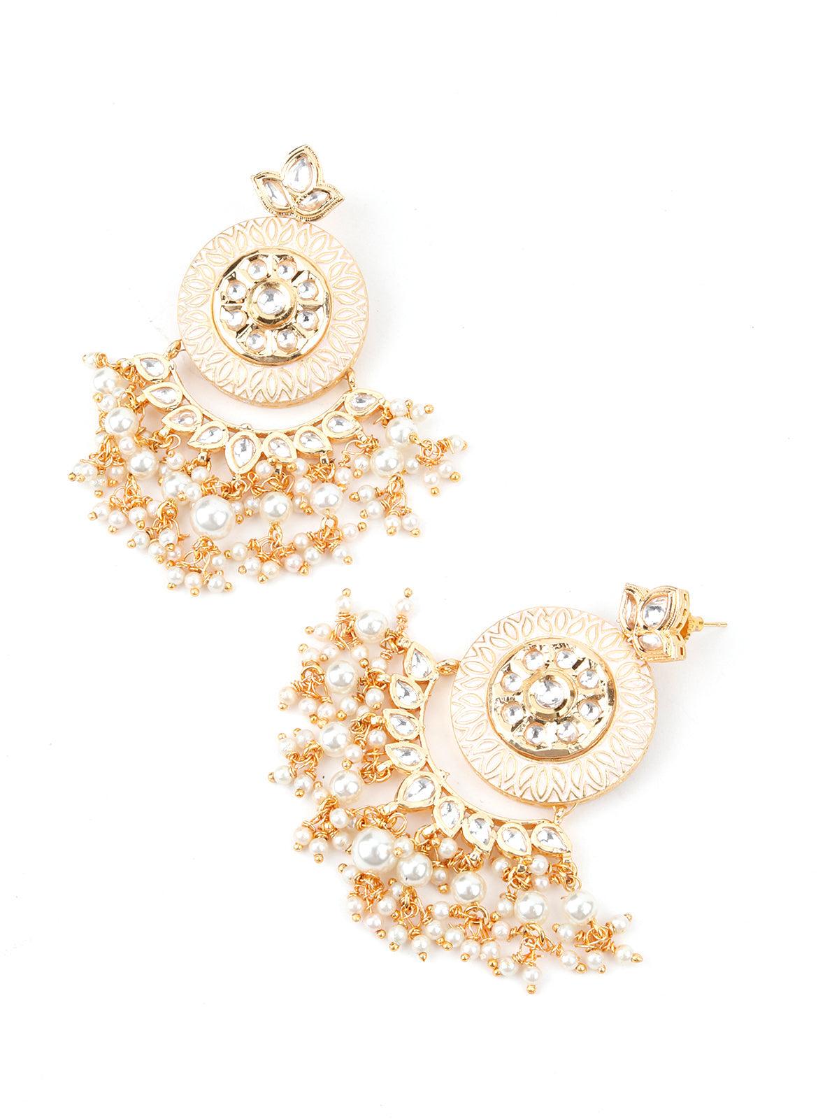 Cream Enamelled Kundan-Pearl Chandbali Earrings! - Rajwada