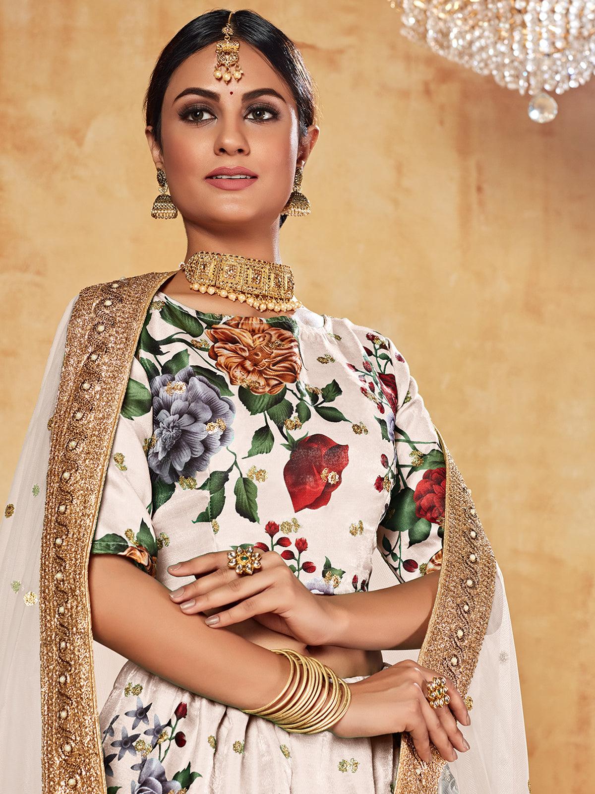 CREAM SASSY LEHENGA SET - Rajwada