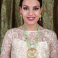 Crescent Curved Lotus Shaped Sea Green Onyx Crystal Beads Polki Set - Rajwada